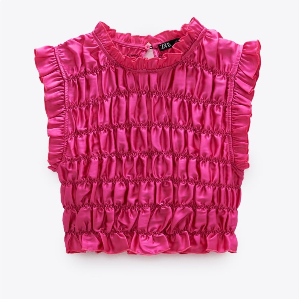Zara Pink Ruffled Satin Top